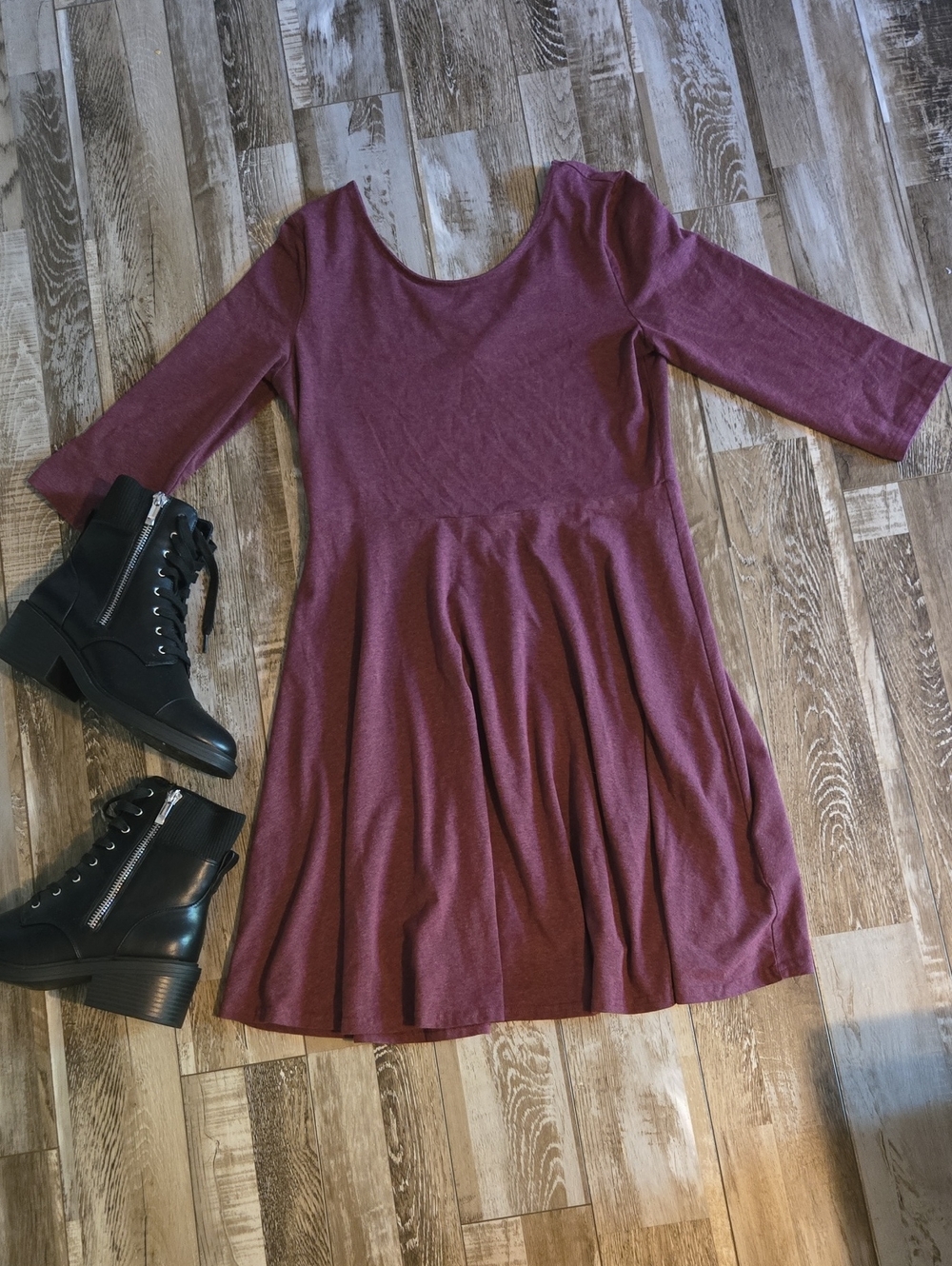 Divided H&M Plum Long Sleeve Scoop-Beck Fit & Flare Dress